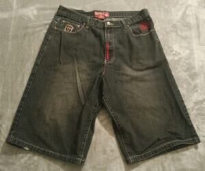 Red Ape Baggy Y2K Jean Shorts Mens 36W Black
